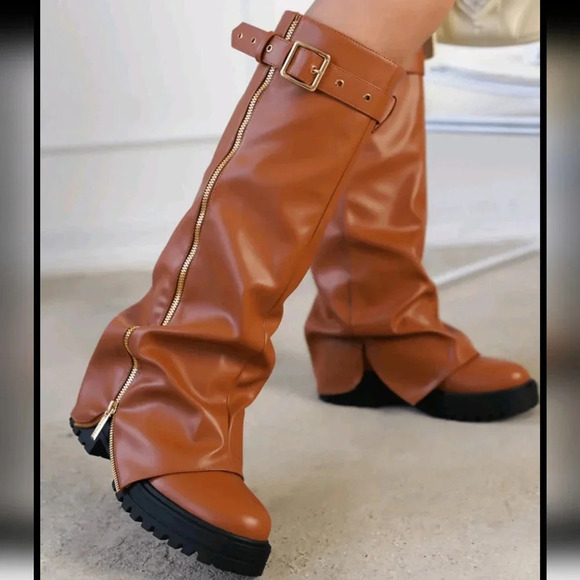 Platform Fold-Over Knee High Boots - Picture 1 of 6